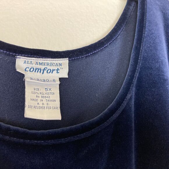 All American Comfort Velvet Maxi Dress Size 5X Navy Blue Babydoll Vintage Soft - Picture 3 of 6